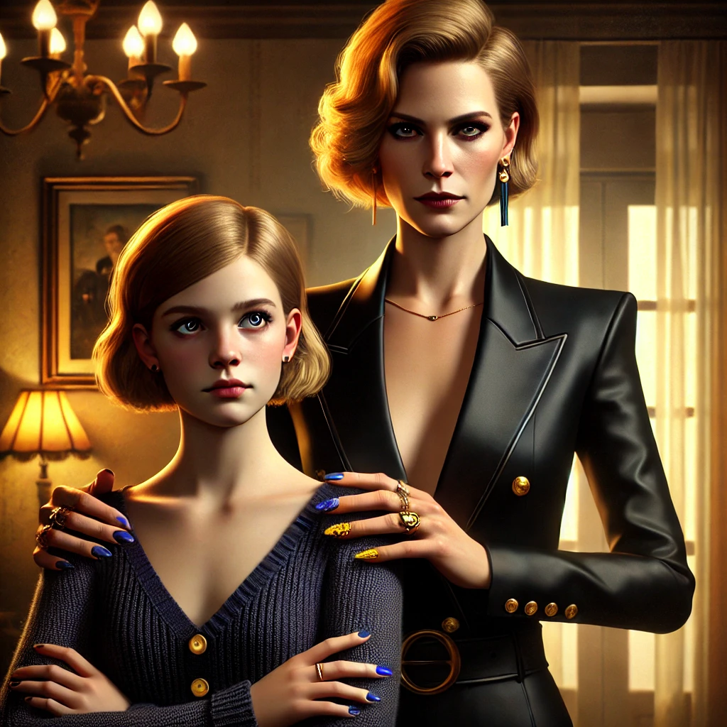 DALL·E 2024-10-29 11.21.38 – A realistic scene based on the story ‘Cool en Onbevangen.’ Rowena, a strong, independent woman in her early thirties with short blonde hair, dressed i